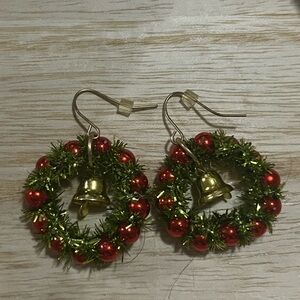 Festive Red & Green Wreath Bell Earrings - Women's Holiday Jewelry